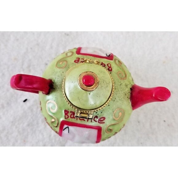 Libra tea pot Trinket‎ jewelry Box "sept 23 - oct 23" balance pink green gold - Picture 4 of 11